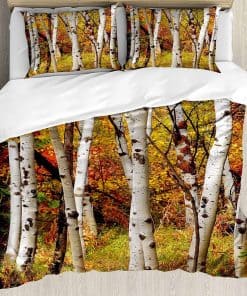 Juego de funda nórdica Ambesonne de hojas de otoño blancas,