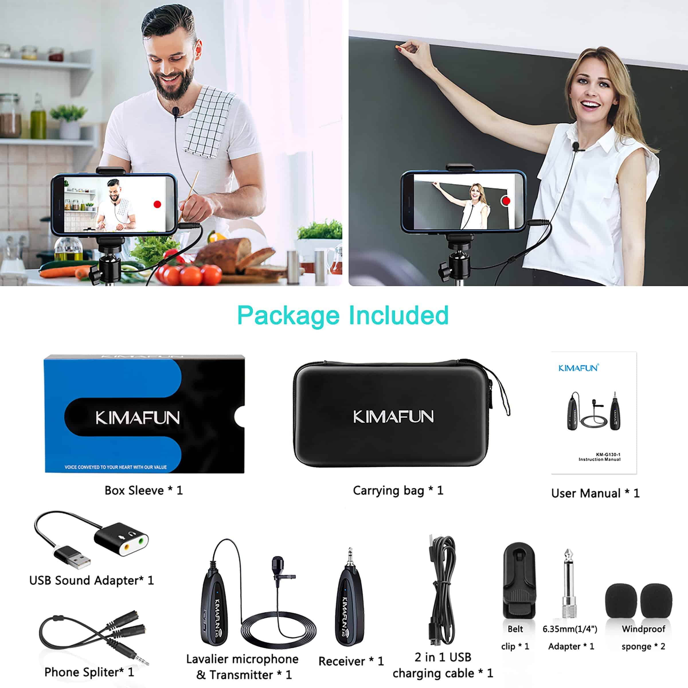 Sistema de micrófono inalámbrico KIMAFUN, micrófono de - Imagen 7