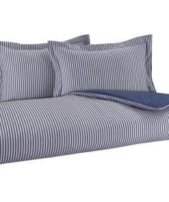 Juego de Funda Nórdica Reversible de Franela -Rayas Azules