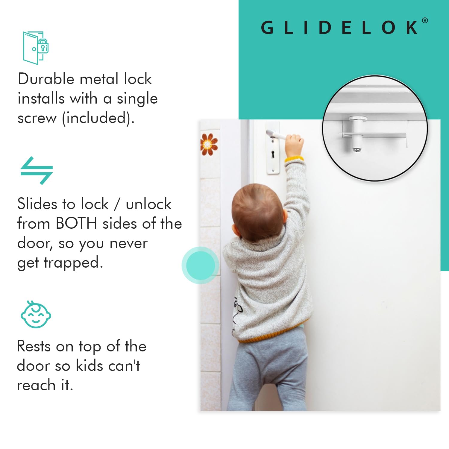 2 Pack - Bloqueo de Seguridad para Puertas GlideLok para - Imagen 4