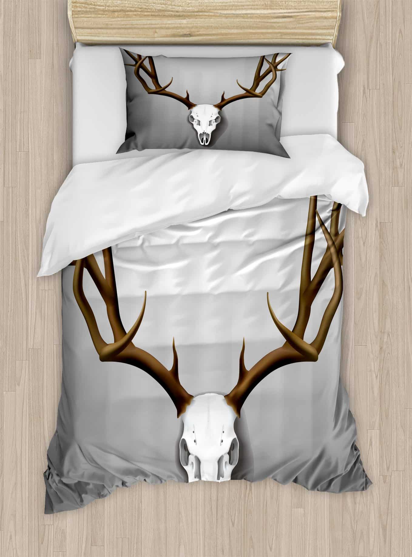 Funda nórdica Ambesonne Antler, Realista cráneo de ciervo