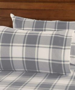 Juego de sábanas de franela de cuadros gris King de 4