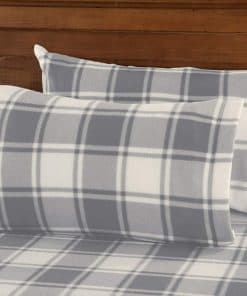 Juego de Sábanas de Franela de Cuadros Gris para Cama Queen