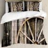 Set de Funda de Edredón Ambesonne Barn Wood Wagon Wheel,