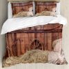 Juego de Funda de Edredón Ambesonne Barn Wood Wagon Wheel,