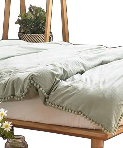 Cubierta de Edredón Verde Salvia con Borlas de Borlas de