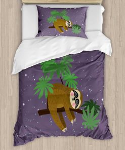 Juego de Funda de Edredón Ambesonne, Perezoso Durmiendo en