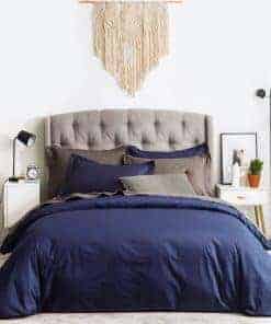 Juego de Funda de Edredón 100% Algodón Queen Azul Marino