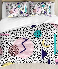 Juego de Funda Nórdica Ambesonne 90s, Patrón Geométrico en