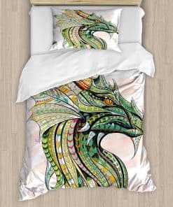 Ambesonne Juego de Funda Nórdica Celta, Cabeza de Dragón