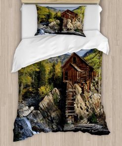 Juego de Funda nórdica de Paisaje Ambesonne, Cabaña de