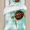 Juego de Funda nórdica Ambesonne Turtle, Tortuga Nadando en