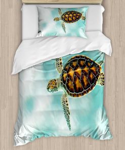 Juego de Funda nórdica Ambesonne Turtle, Tortuga Nadando en