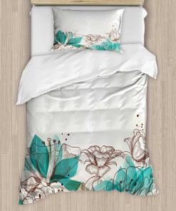 Set de Funda de Edredón Ambesonne Turquesa, Fondo Floral