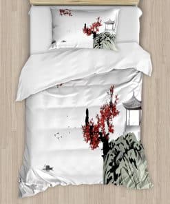 Ambesonne Juego de Funda nórdica oriental, Escena del río