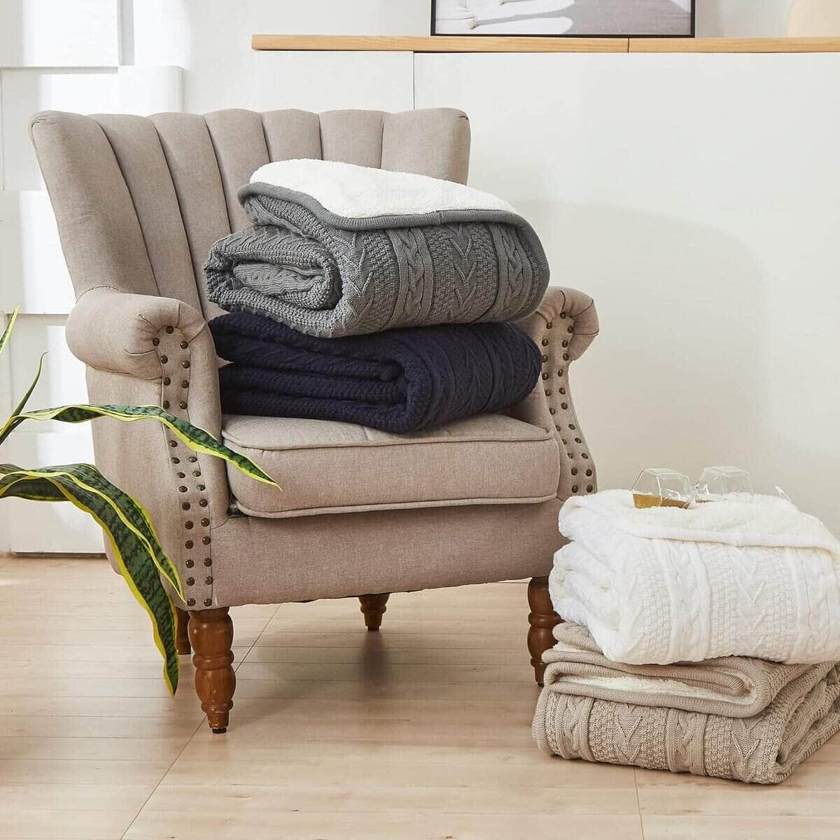 Manta de Punto con Forro Sherpa Brandream para Cama Sofá - Imagen 3