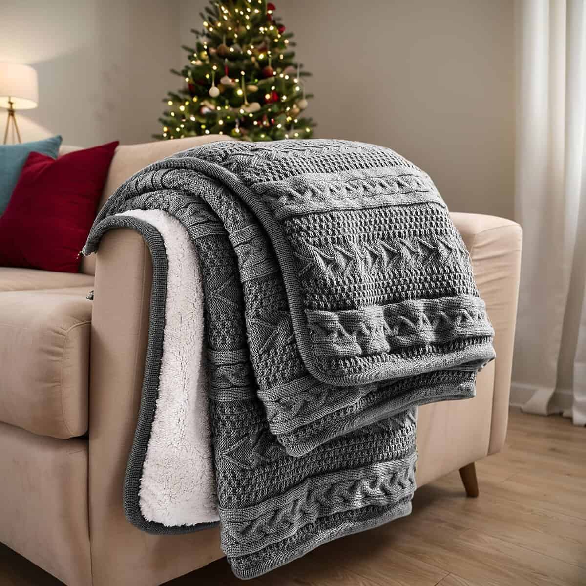 Manta de Punto con Forro Sherpa Brandream para Cama Sofá