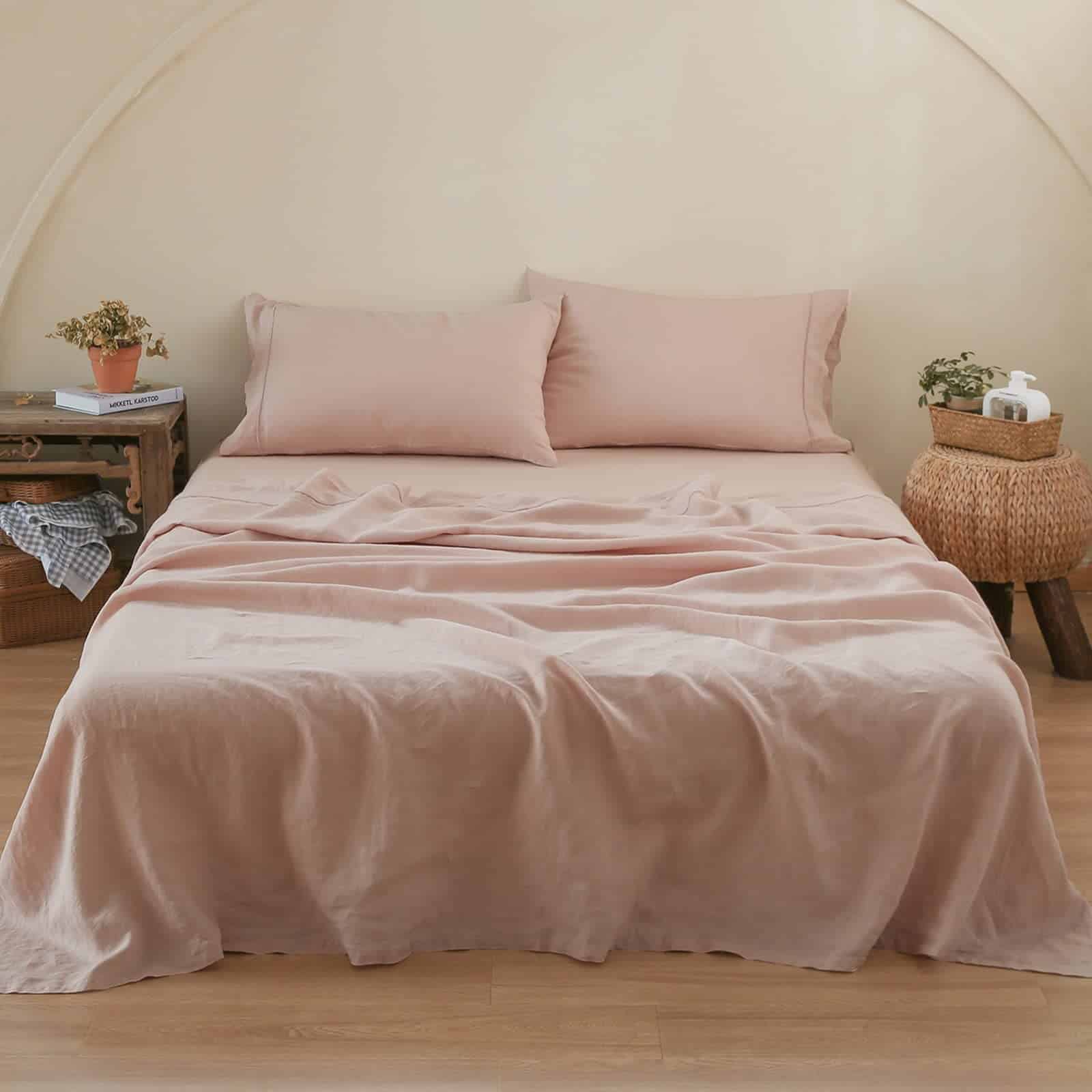 Juego de Sábanas 100% Lino con Bordado Lavado - 4 Piezas (1