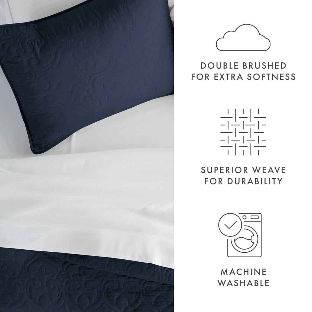 Juego de 3 piezas de edredón de color azul marino tamaño - Imagen 5