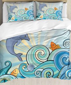 Juego de Funda nórdica Ambesonne Animales Marinos, Delfín,