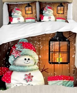 Juego de funda nórdica navideña Ambesonne, Muñeco de Nieve