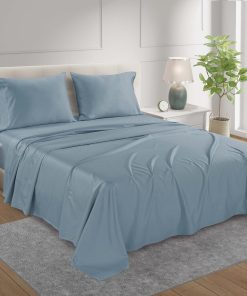 Juego de sábanas de algodón egipcio tamaño -Azul Francés