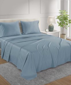 Juego de sábanas de algodón egipcio azul francés de 800TC,