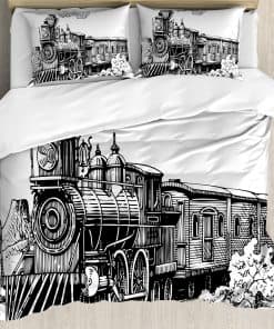 Juego de Funda Nórdica Ambesonne Steam Engine, Viejo Tren