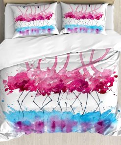 Juego de Funda de Edredón Ambesonne Animal, Flamencos Aves