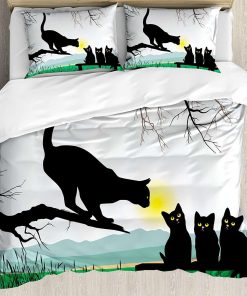 Juego de funda nórdica Ambesonne Cat, Madre gato en rama de