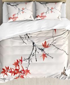 Juego de Funda de Edredón Ambesonne Japonés, Ramas de Árbol