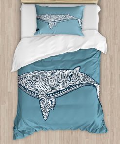 Set de Funda Nórdica Náutica Ambesonne, Ballenas con Letras