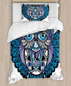 Juego de Funda de Edredón Tribal Ambesonne, Búho Animal