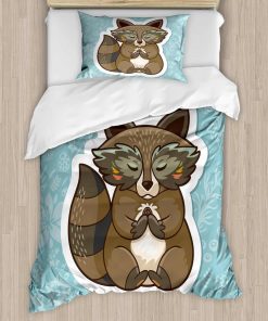 Set de Funda Nórdica Ambesonne Cartoon, Mapache Meditando