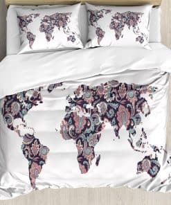 Juego de Funda Nórdica Ambesonne Mapa Mundial Floral, Hojas