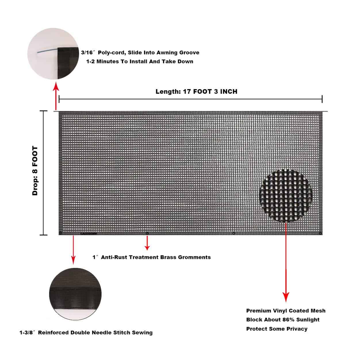 Tentproinc Toldo de RV con Protección Solar 8' X 17' 3'' - Imagen 7