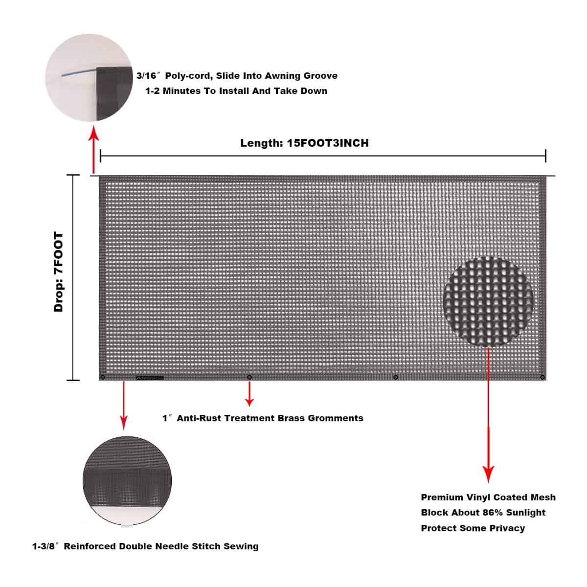 Tentproinc Toldo de Sol para RV 7' X 15' 3'' Marrón - Kit - Imagen 7