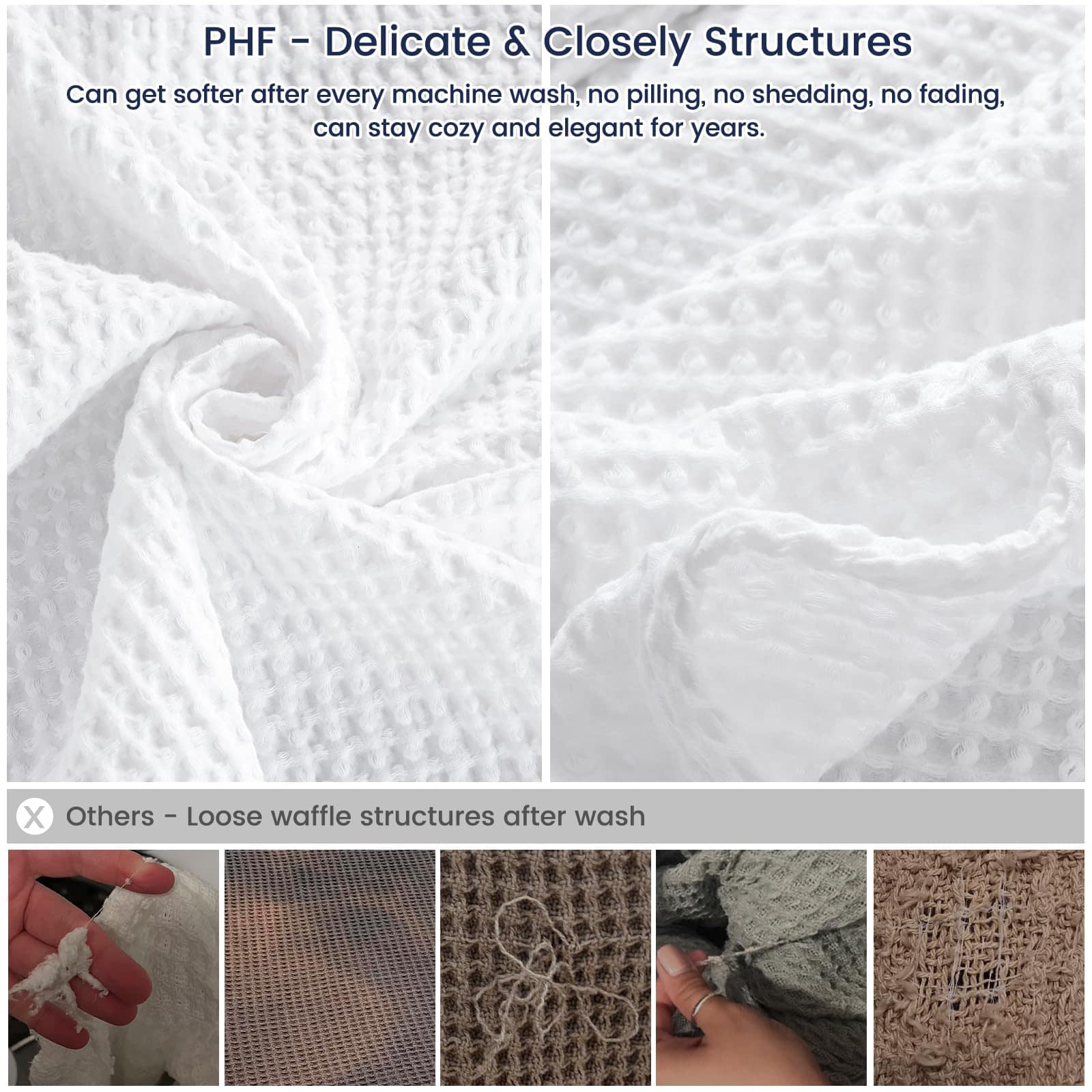 PHF 100% Algodón Manta de Tela de Panal Tamaño King 104" x - Imagen 5