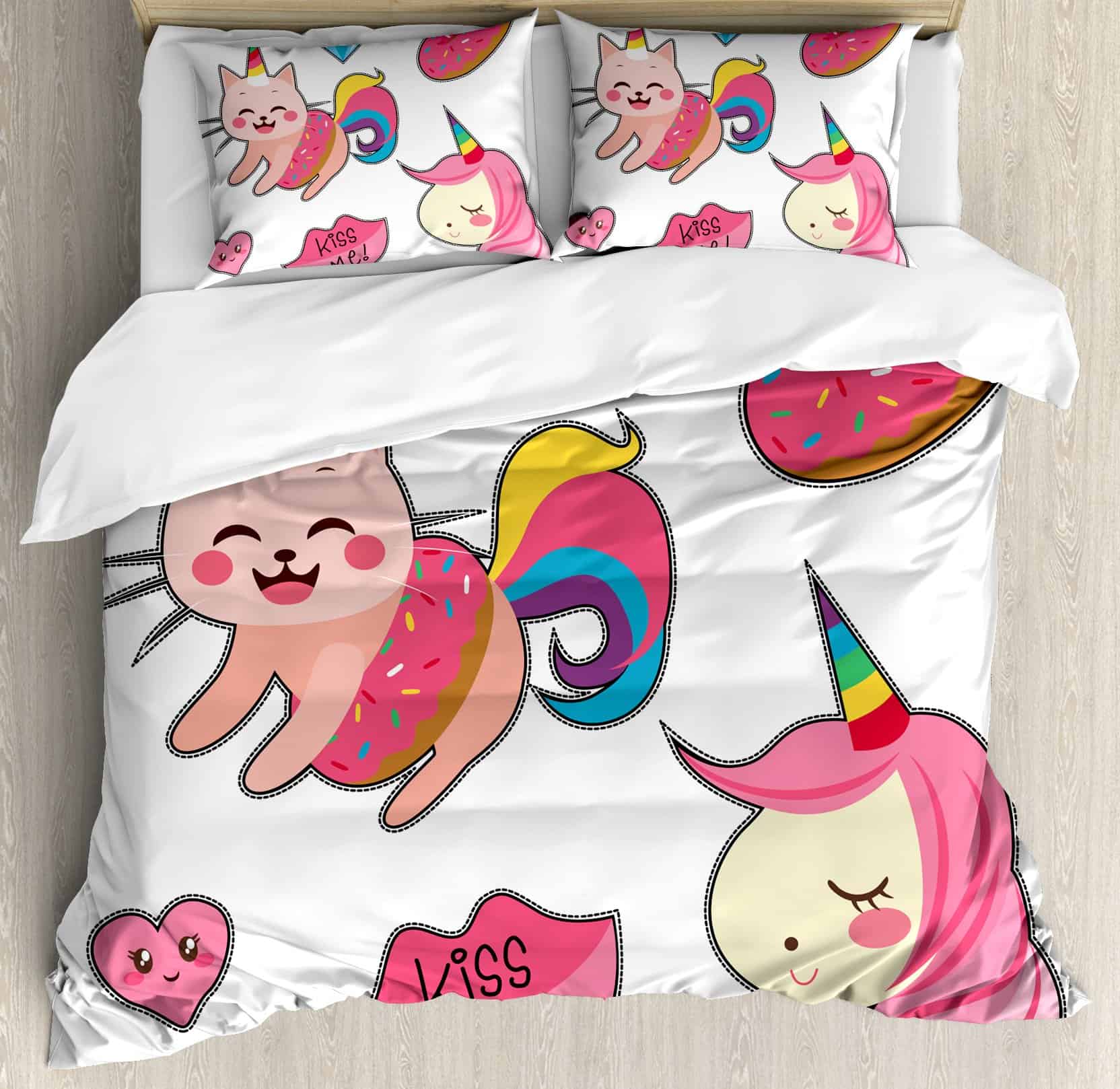 Juego de Cubierta de Edredón de Unicornio Gato Ambesonne,