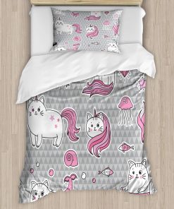 Juego de Funda nórdica Ambesonne Unicorn Cat, Gato