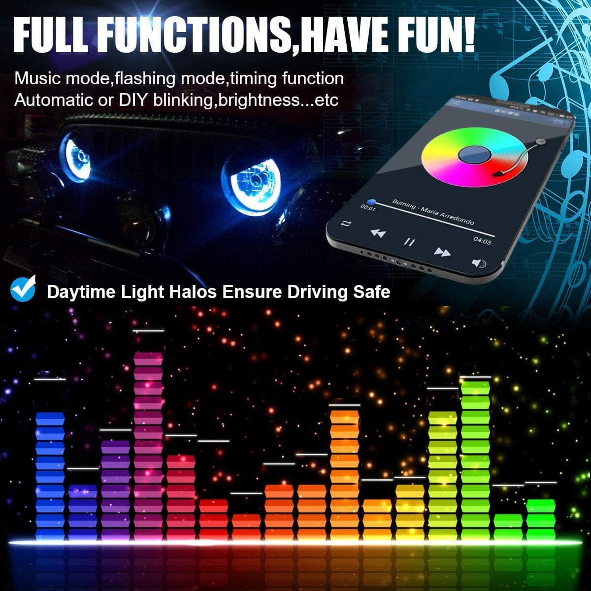 ICBEAMER 7" RGB LED Faros delanteros con Halo Angel Eye - Imagen 5