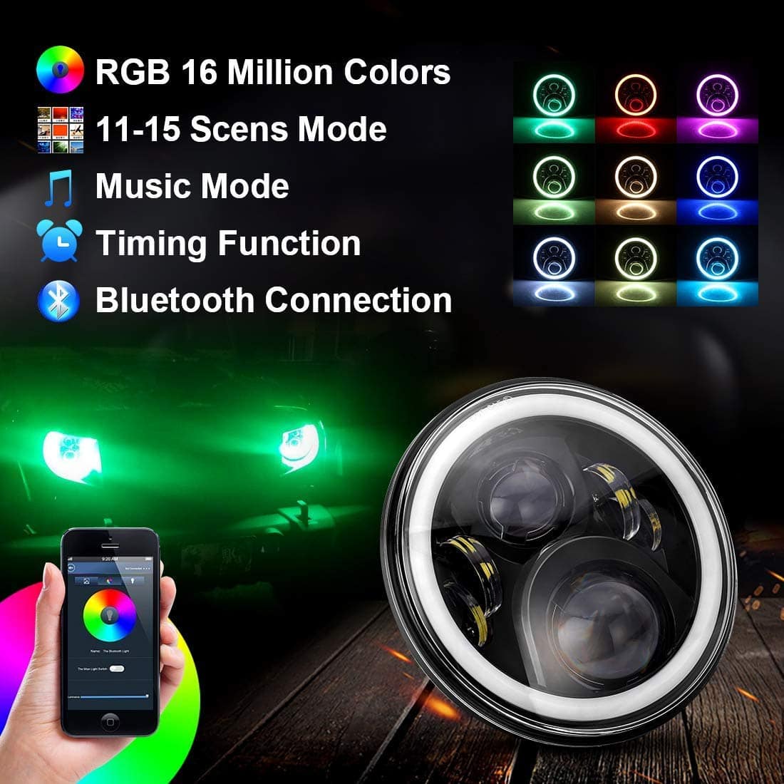 ICBEAMER 7" RGB LED Faros delanteros con Halo Angel Eye - Imagen 4