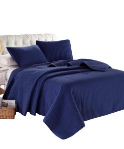 Colcha Acolchada Azul Marino Sólido Queen 90 por 102