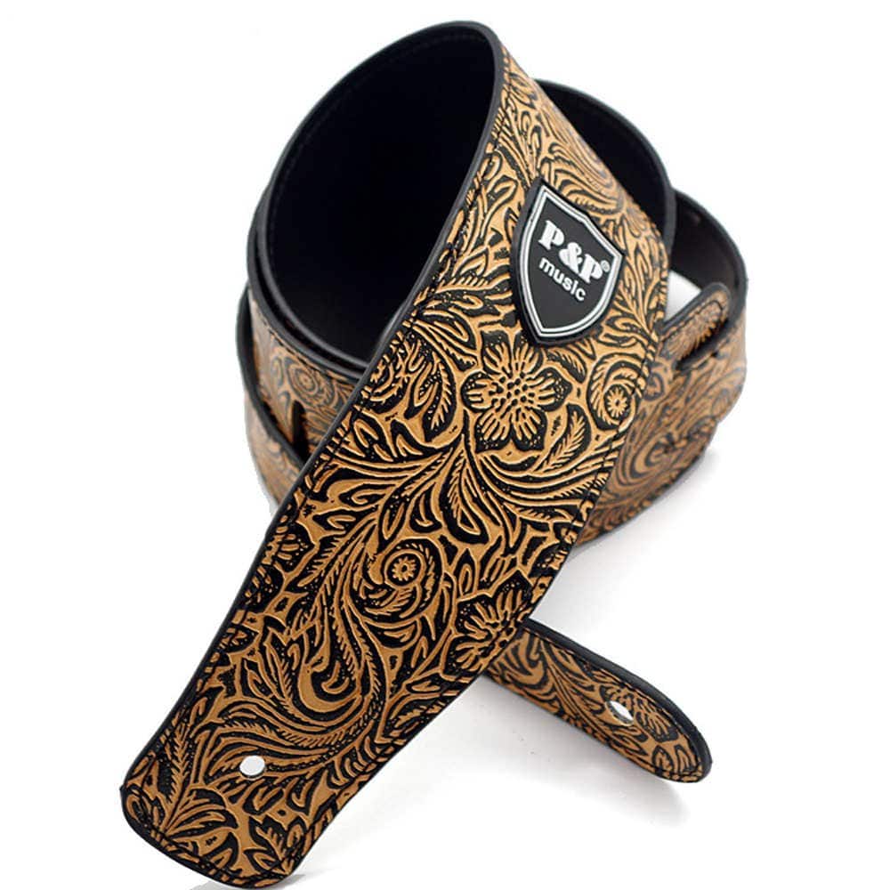 Correa de Guitarra Art Attack de Cuero Marrón con Diseño