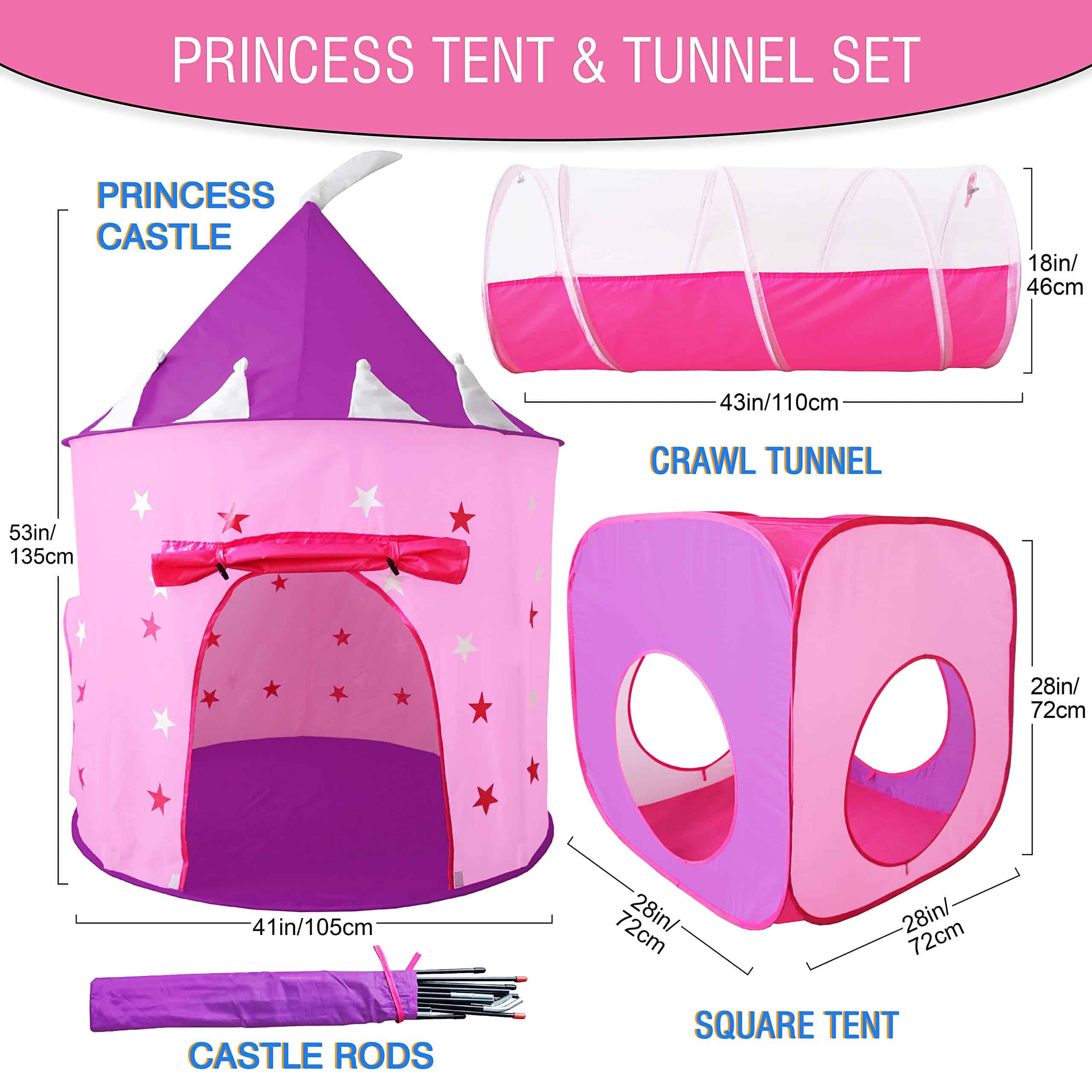 Tienda de princesas con túnel para niñas. Castillo con - Imagen 7