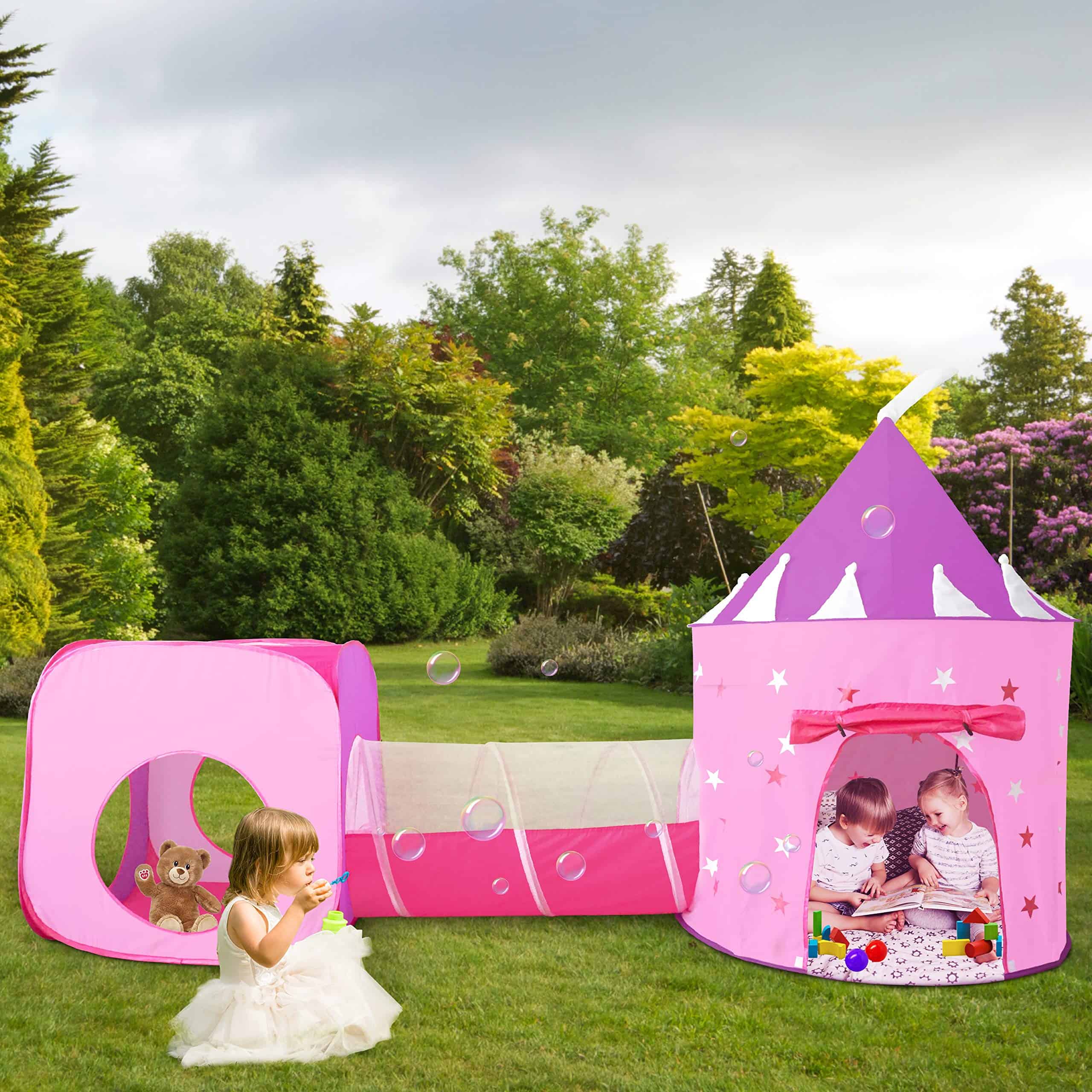 Tienda de princesas con túnel para niñas. Castillo con - Imagen 4