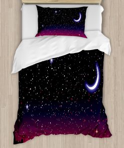 Juego de Funda de Edredón Ambesonne Night, Cielo Rojo en