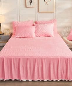 Faldón de Cama de Terciopelo de Lujo LIFEREVO con Pompones,