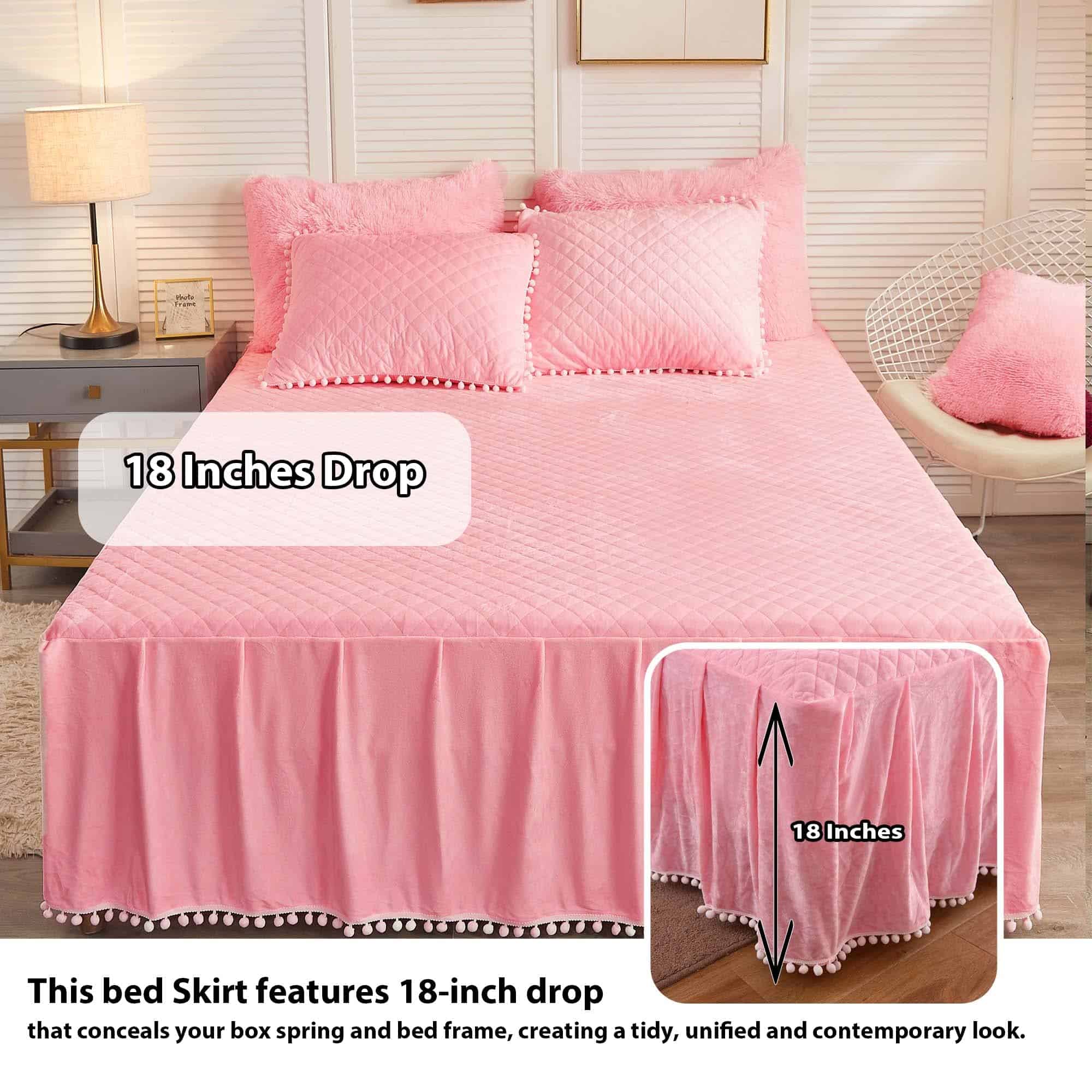 LIFEREVO Luxury Pom Poms Velvet Bed Skirt, Falda de Cama de - Imagen 7