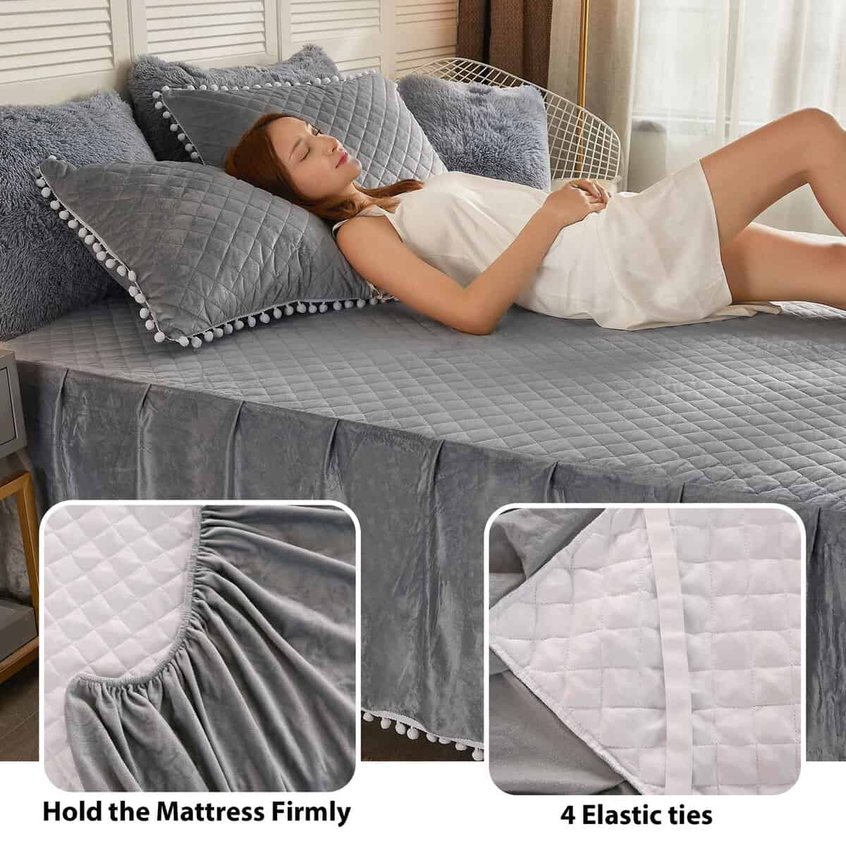 Falda de Cama de Lujo LIFEREVO con Pompones de Terciopelo, - Imagen 6